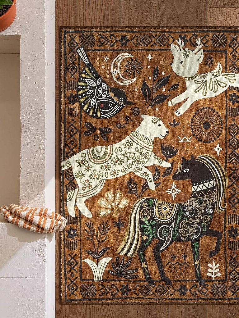 2x3 Cute Area Rug Kids Washable Fun Rug Earthy Brown Starlit Boho Small Mat Non